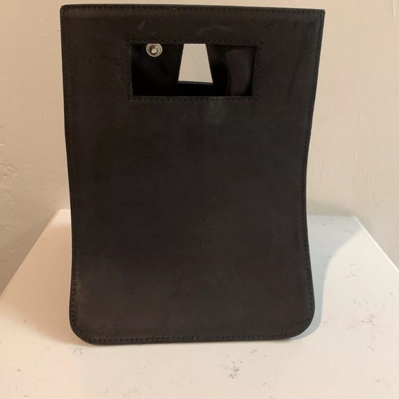 Genuine Leather Structured Work Lunch Tote Handbag Lunchbag Black - Picture 3 of 8